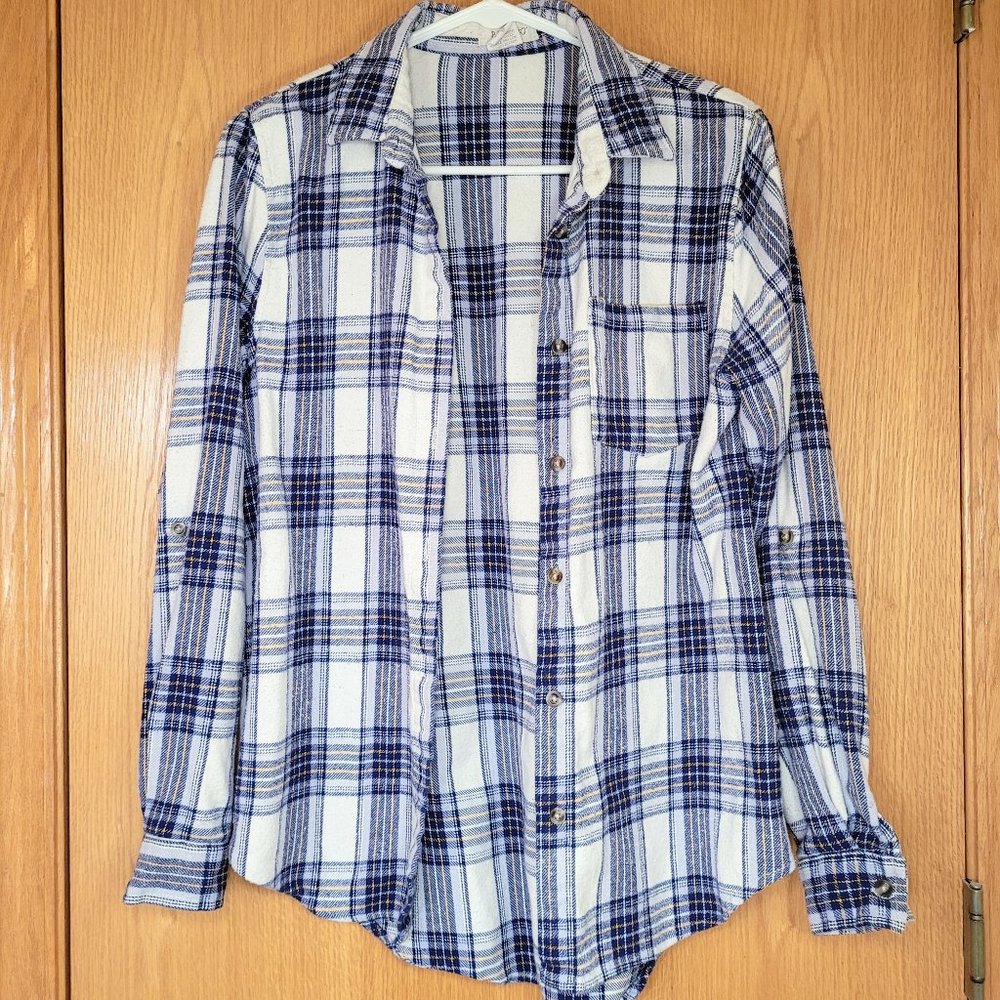 3/$20 Blue, White, & Yellow Plaid Flannel Shirt